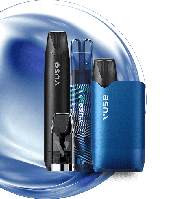 Dispositivos recargables Vuse en una esfera azul